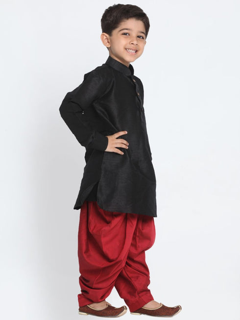 VASTRAMAY Boys' Black Cotton Silk Blend Kurta and Dhoti Pant Set